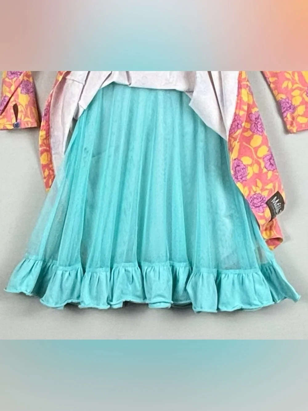 Matilda Jane Girls Size 10 Floral Ruffle Twirl Dress Blue Sash Cottagecore